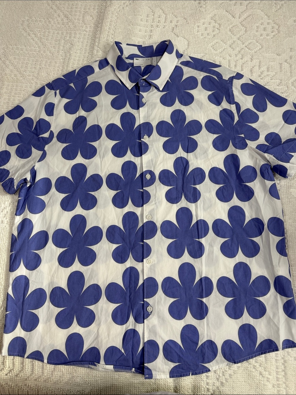 ASOS White Button-Down Shirt with Large Blue Floral Print